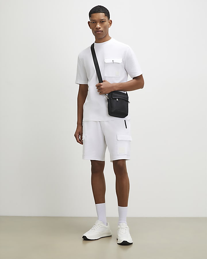 White Slim Fit Textured Pocket T-Shirt