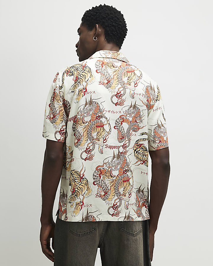 Red Regular Fit Japanese Dragon Shirt