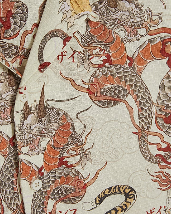 Red Regular Fit Japanese Dragon Shirt