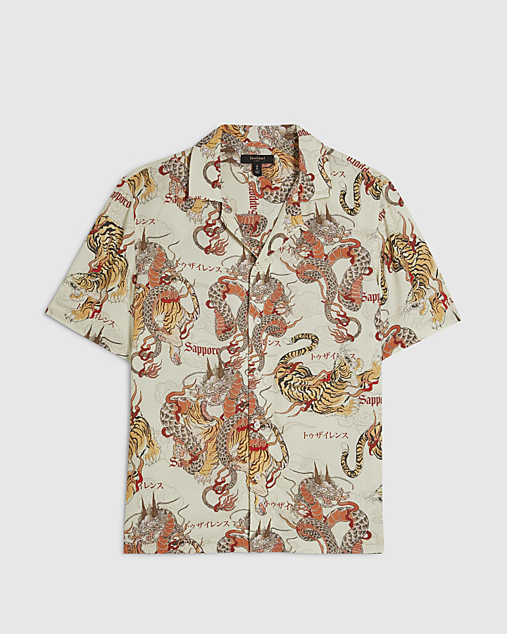 Red Regular Fit Japanese Dragon Shirt