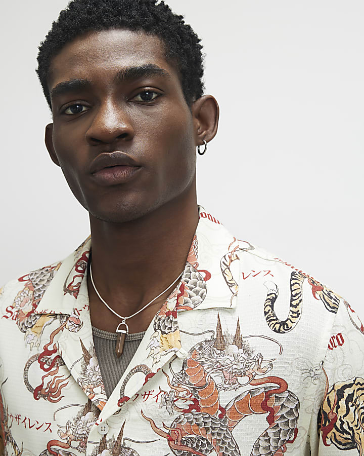 Red Regular Fit Japanese Dragon Shirt