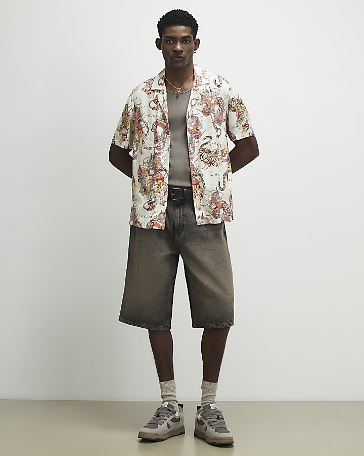 Red Regular Fit Japanese Dragon Shirt