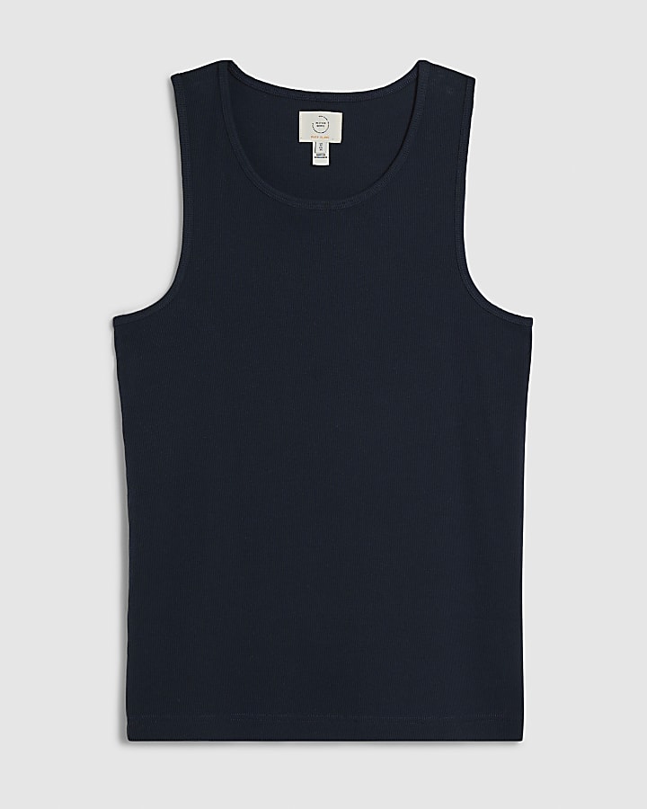 Navy Muscle Fit Ribbed Vest