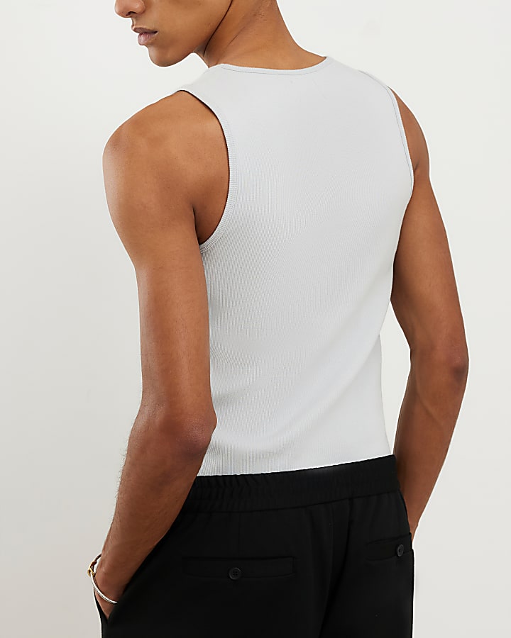 Grey Muscle Fit Ribbed Vest