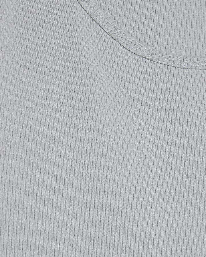 Grey Muscle Fit Ribbed Vest