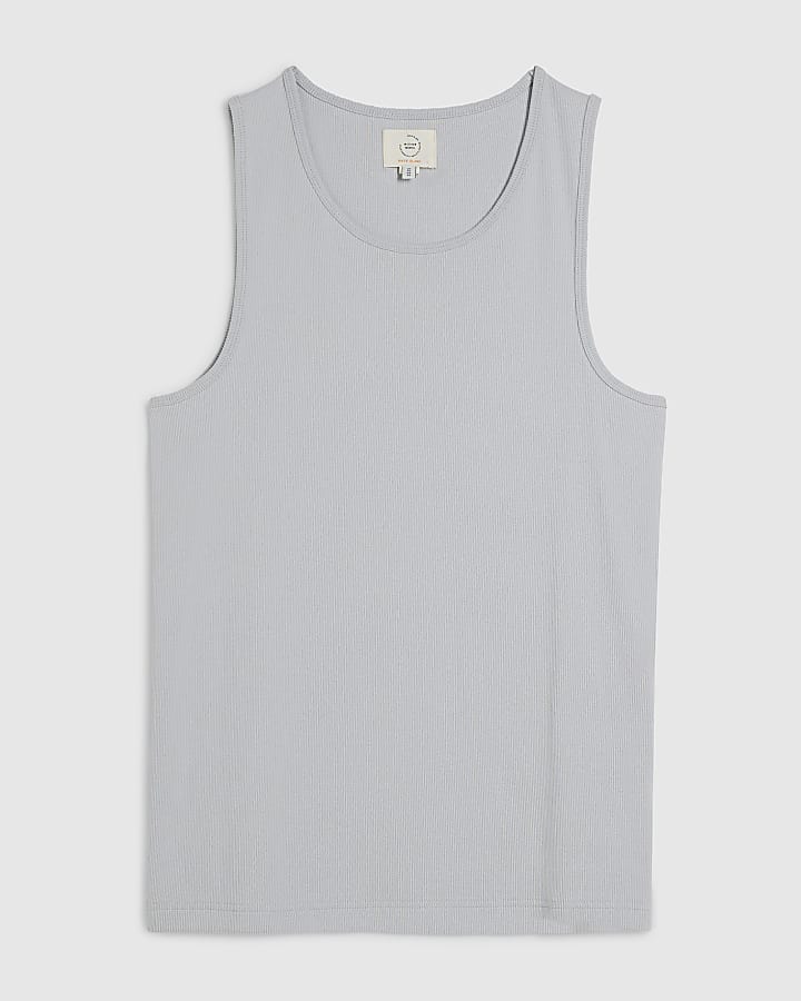 Grey Muscle Fit Ribbed Vest