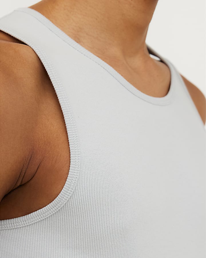 Grey Muscle Fit Ribbed Vest