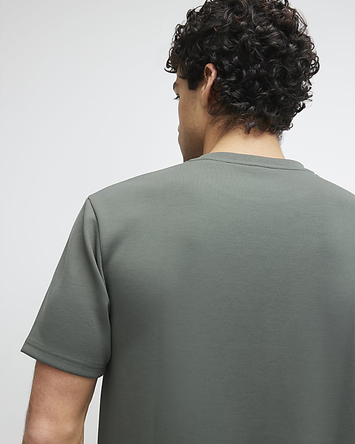 Khaki Slim Fit Embroidered T-Shirt