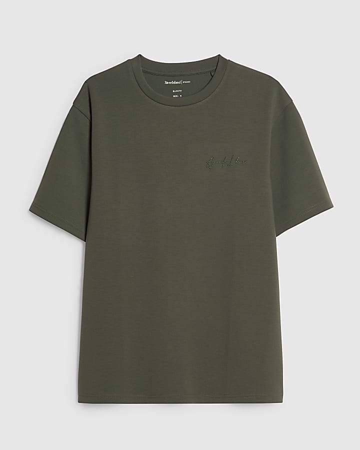 Khaki Slim Fit Embroidered T-Shirt