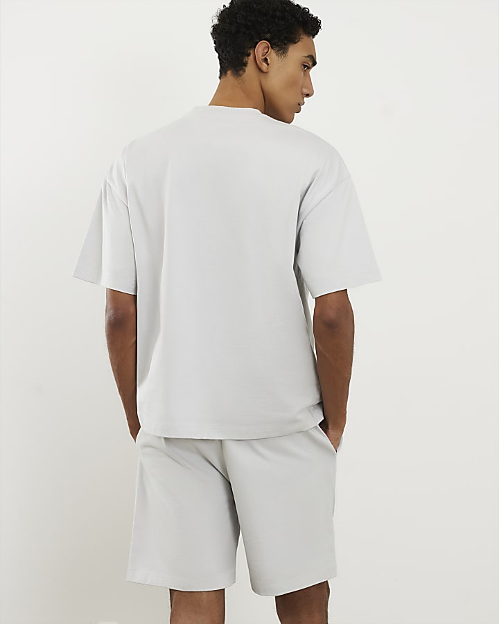 Grey Oversized Fit T-Shirt And Shorts Set