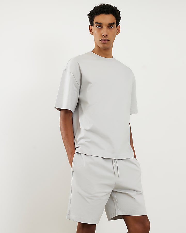 Grey Oversized Fit T-Shirt And Shorts Set