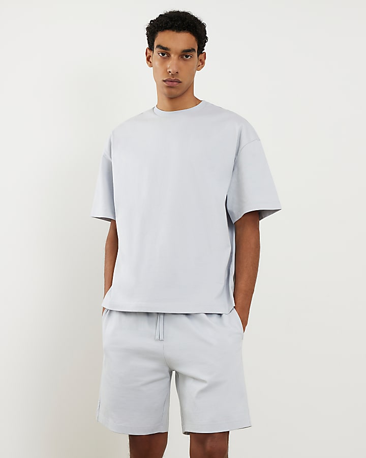 Blue Oversized Boxy T-Shirt and Shorts Set
