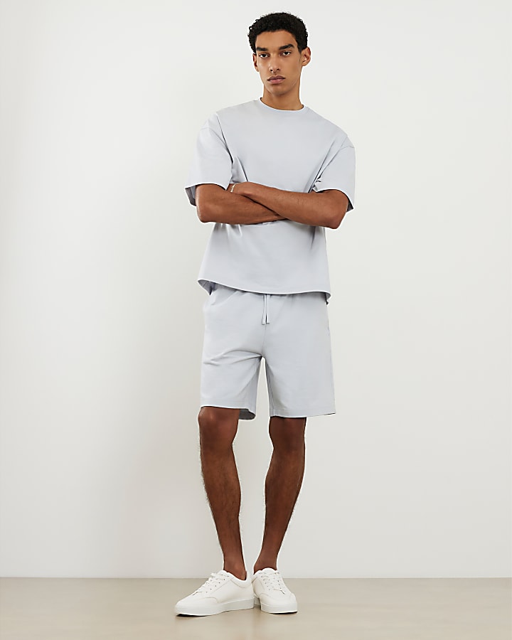 Blue Oversized Boxy T-Shirt and Shorts Set