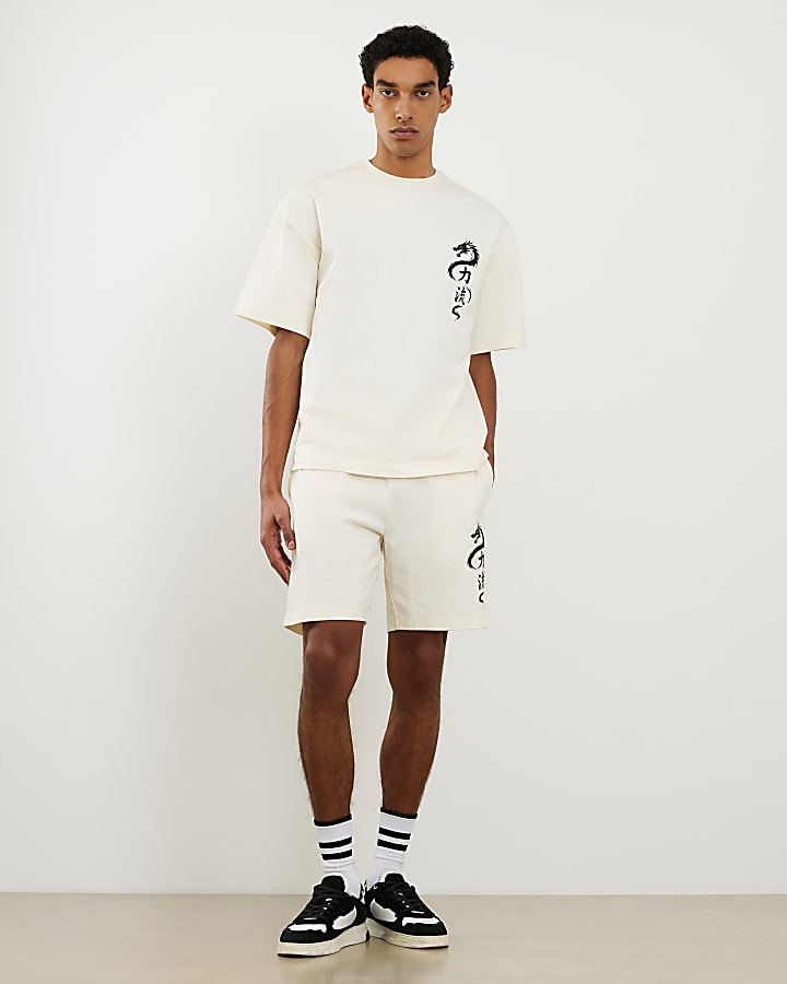 Cream Japanese T-Shirt and Shorts Set