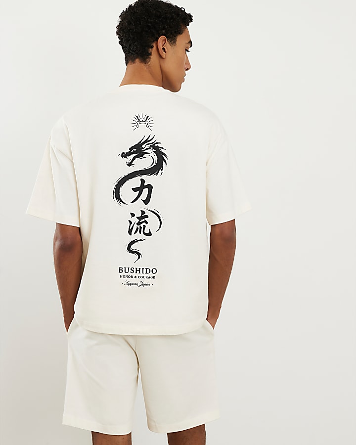 Cream Japanese T-Shirt and Shorts Set