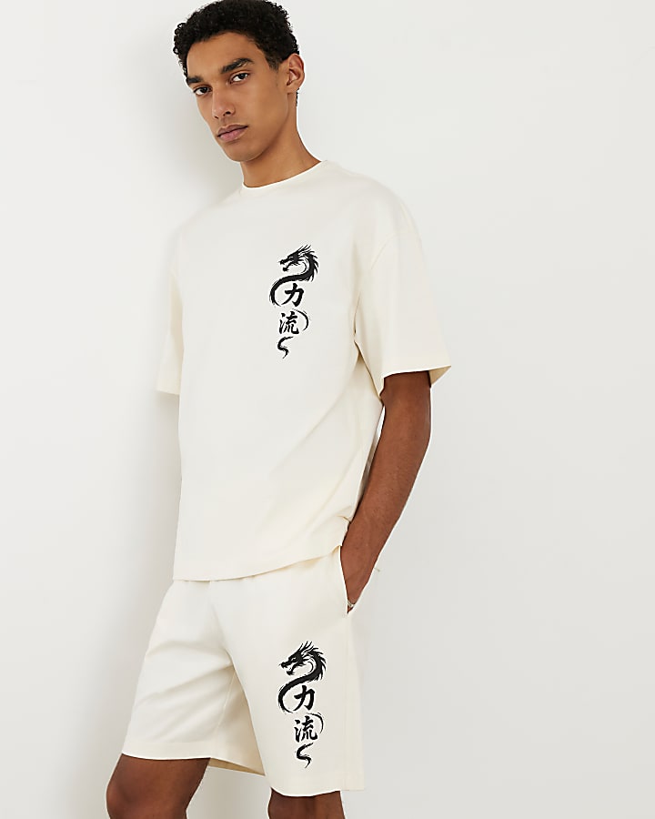 Cream Japanese T-Shirt and Shorts Set
