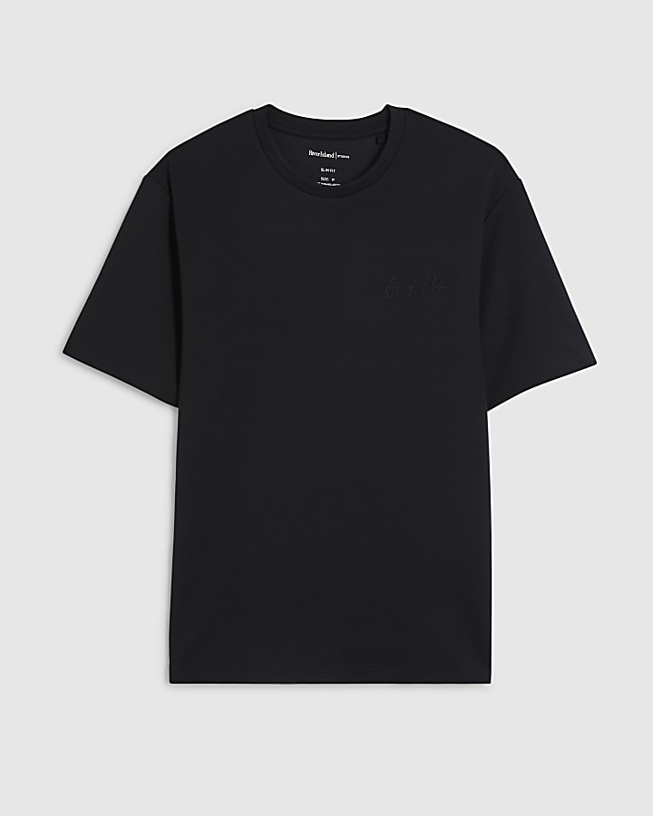Black Slim Fit Bonded Interlock T-Shirt