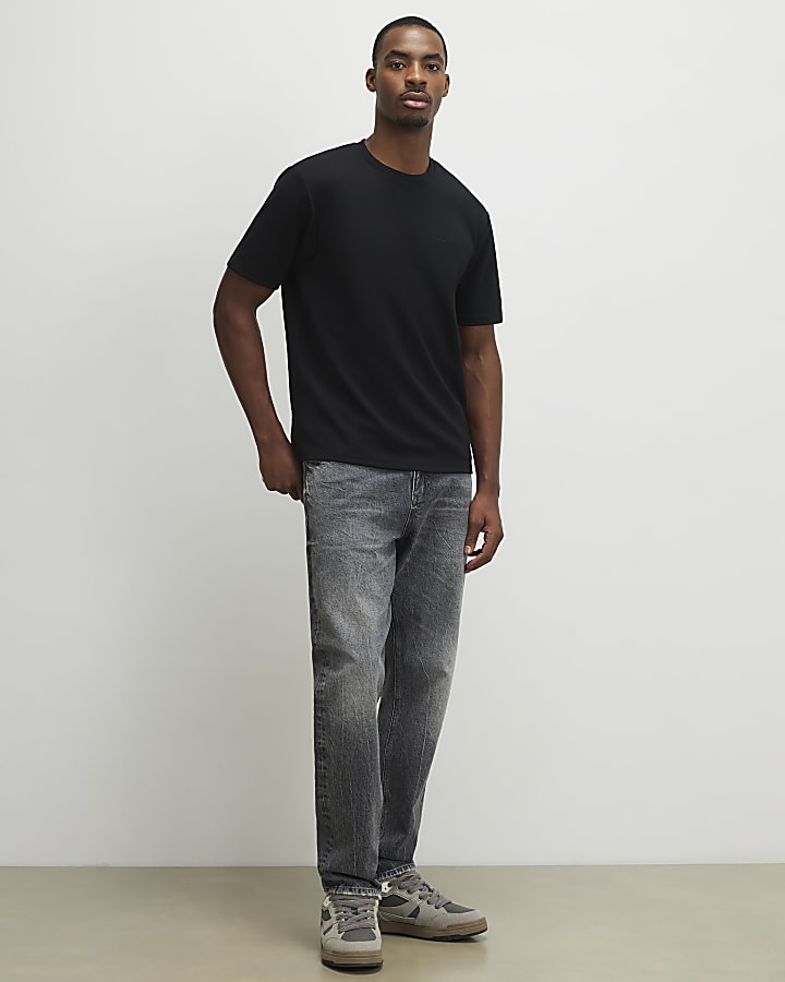 Black Slim Fit Bonded Interlock T-Shirt