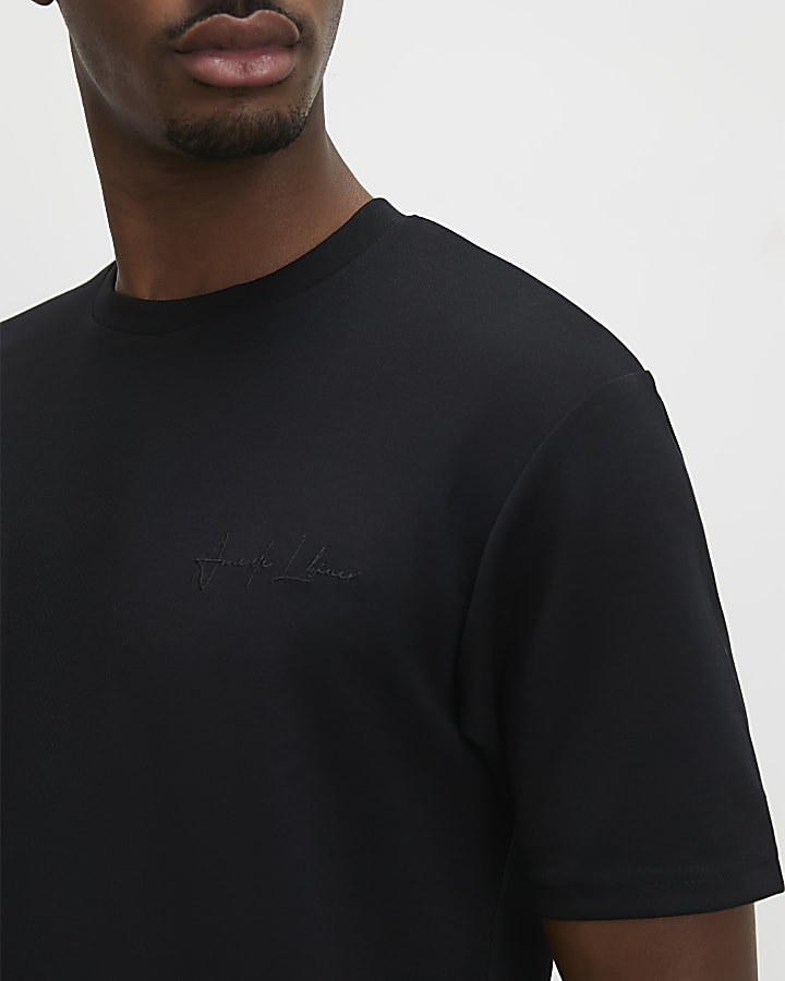 Black Slim Fit Bonded Interlock T-Shirt