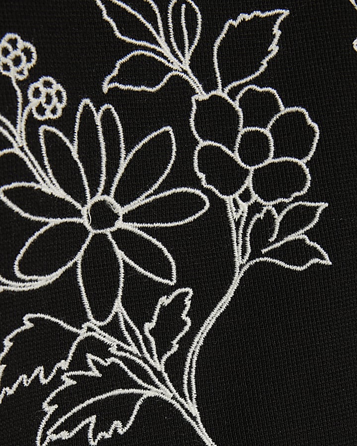 Black Regular Fit Floral Embroidered Shirt