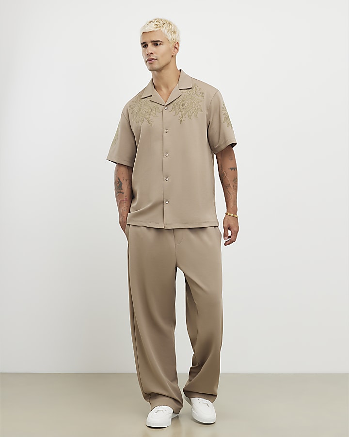 Khaki Regular Fit Paisley Embroidery Shirt