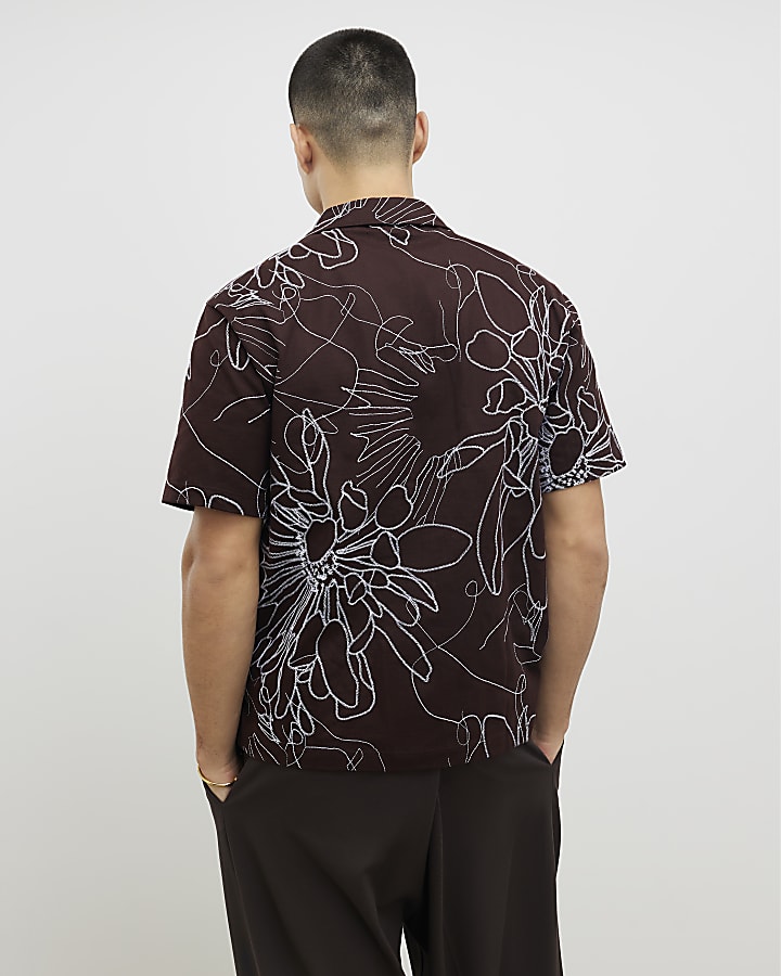 Brown Oversized Fit Floral Rope Print Shirt