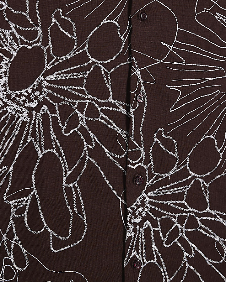 Brown Oversized Fit Floral Rope Print Shirt