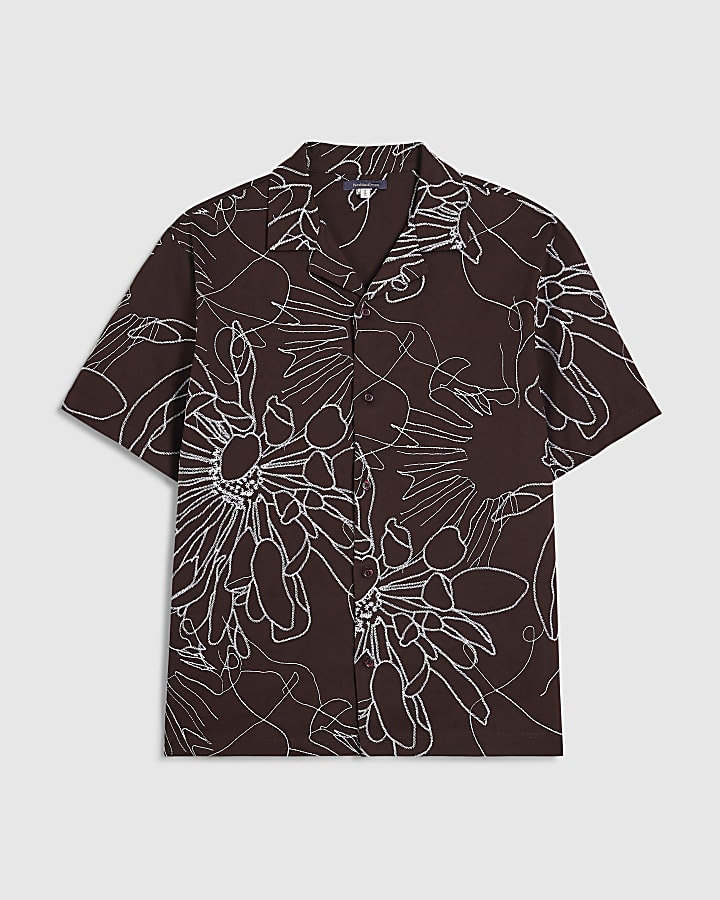 Brown Oversized Fit Floral Rope Print Shirt