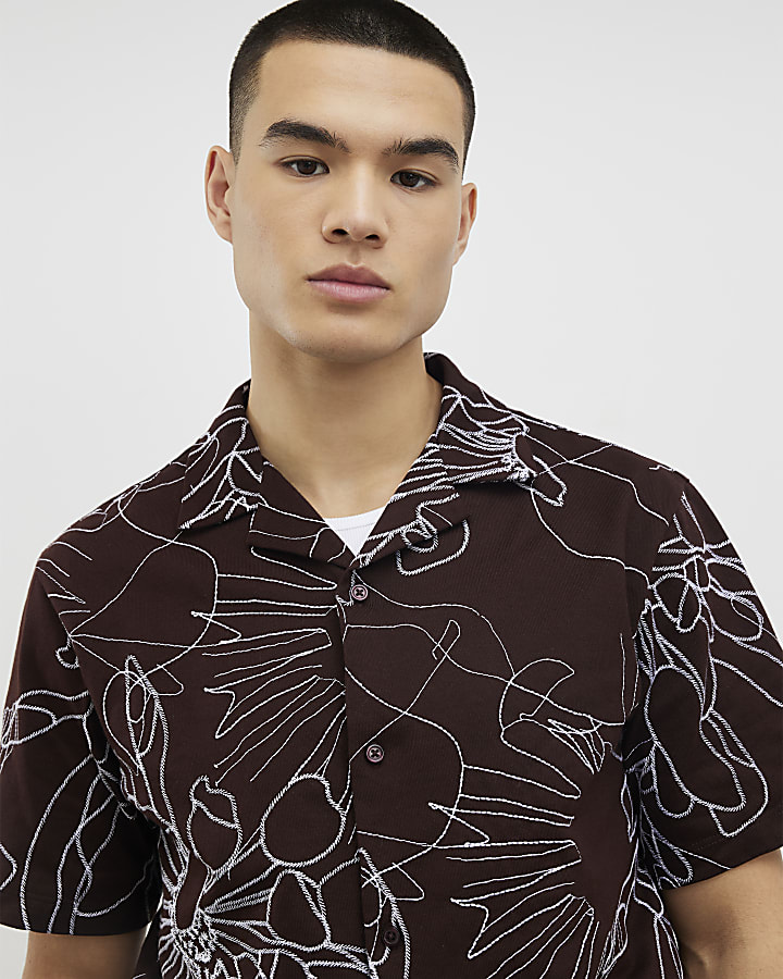 Brown Oversized Fit Floral Rope Print Shirt