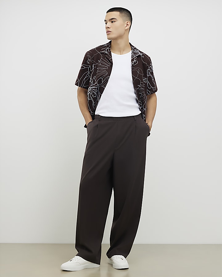 Brown Oversized Fit Floral Rope Print Shirt