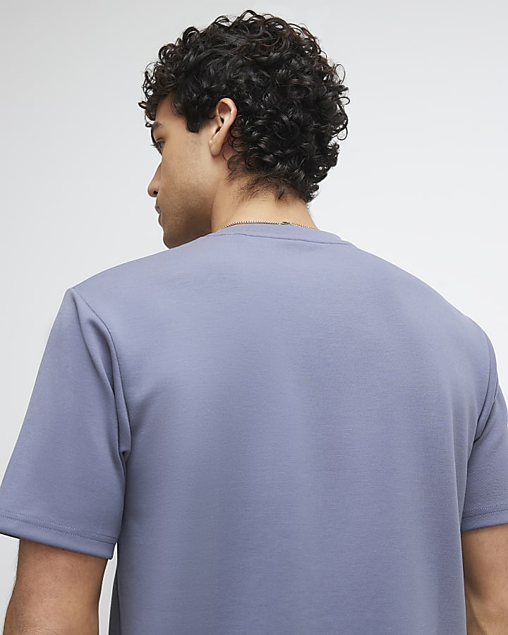 Blue Slim Fit Embroidered T-Shirt