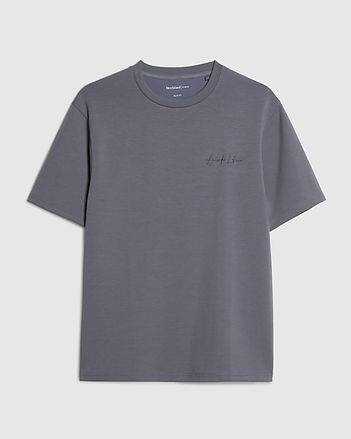 Blue Slim Fit Embroidered T-Shirt