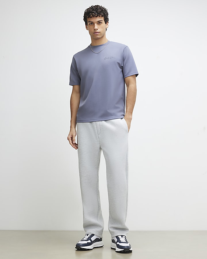 Blue Slim Fit Embroidered T-Shirt