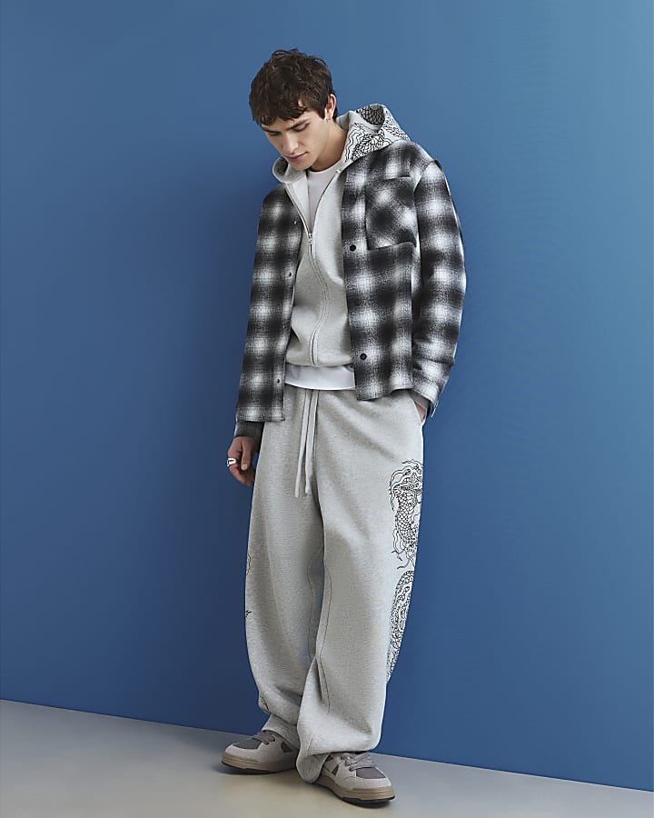 Grey Oversized Fit Japanese Dragon Hoodie