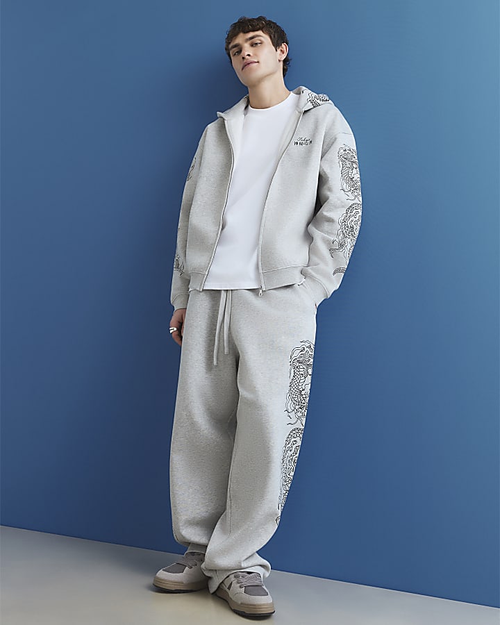 Grey Wide Fit Japanese Snake Joggers