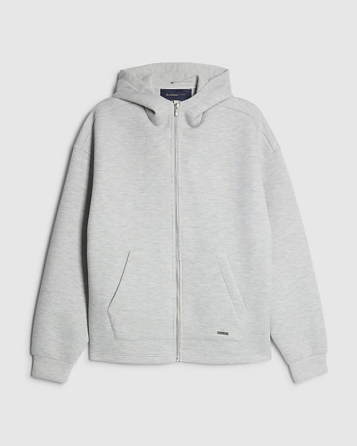 Grey Premium Oversized Zip Through Hoodie