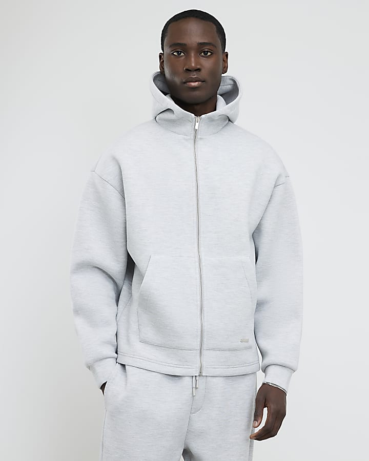 Grey Oversized Fit  Zip Through Hoodie