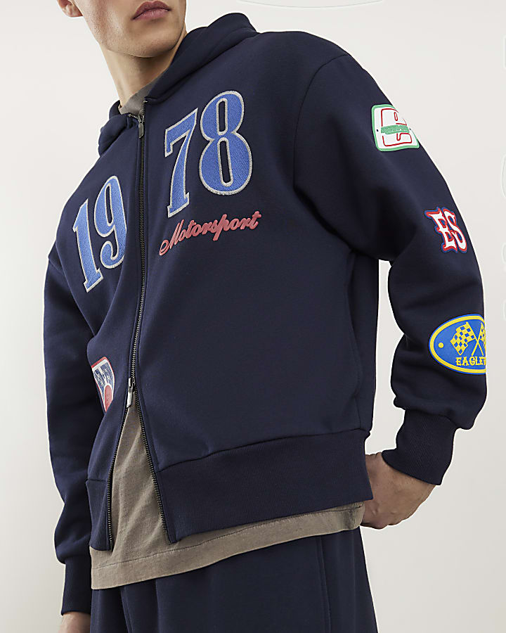 Navy Oversized Fit 1978 Racing Hoodie