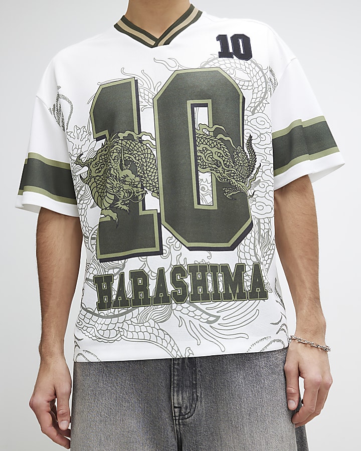White Oversized Fit Japanese Dragon T-Shirt