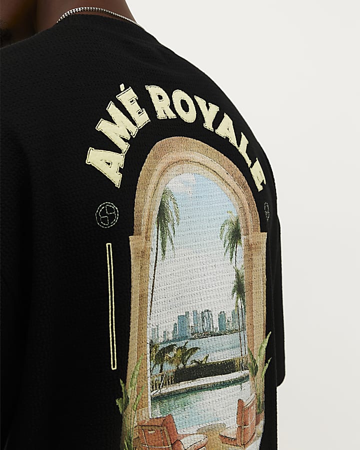 Black Oversized Fit Landscape Patch T-Shirt