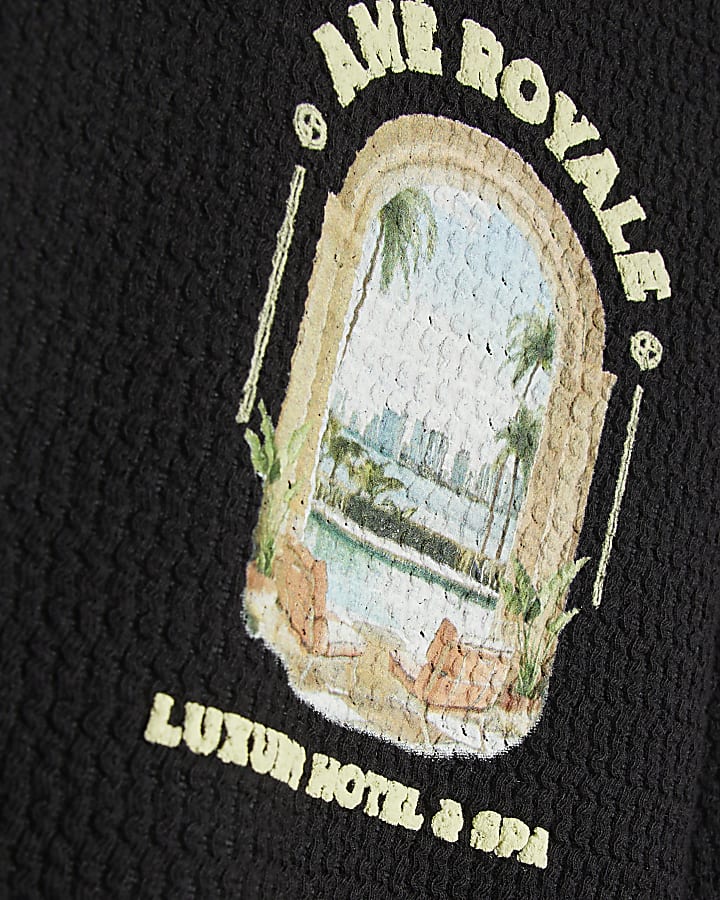 Black Oversized Fit Landscape Patch T-Shirt