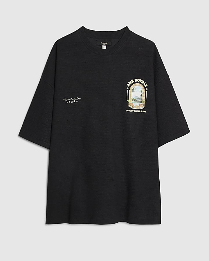 Black Oversized Fit Landscape Patch T-Shirt