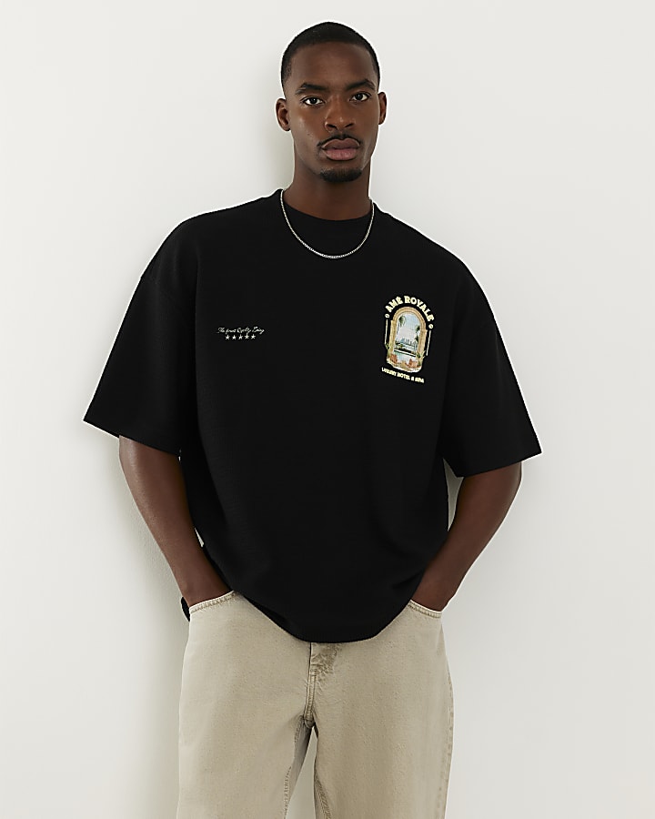 Black Oversized Fit Landscape Patch T-Shirt