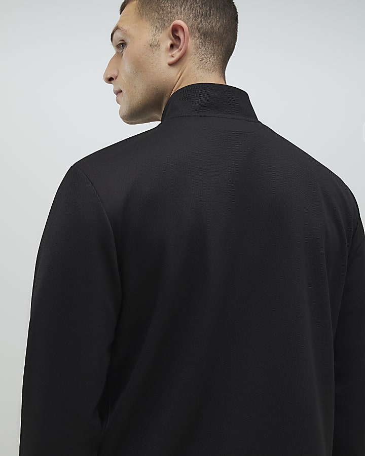 Black Slim Fit Pique Funnel Jacket