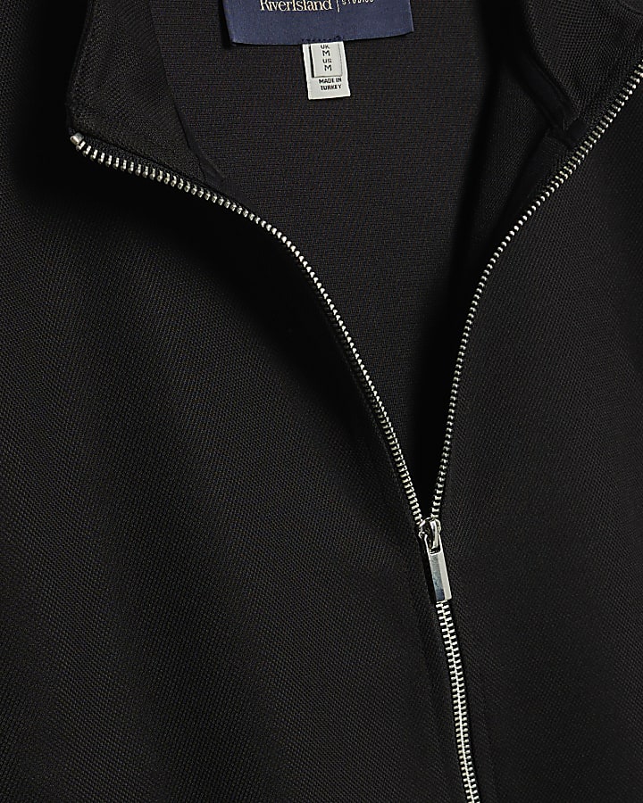 Black Slim Fit Pique Funnel Jacket