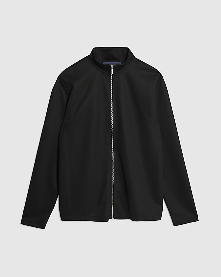 Black Slim Fit Pique Funnel Jacket