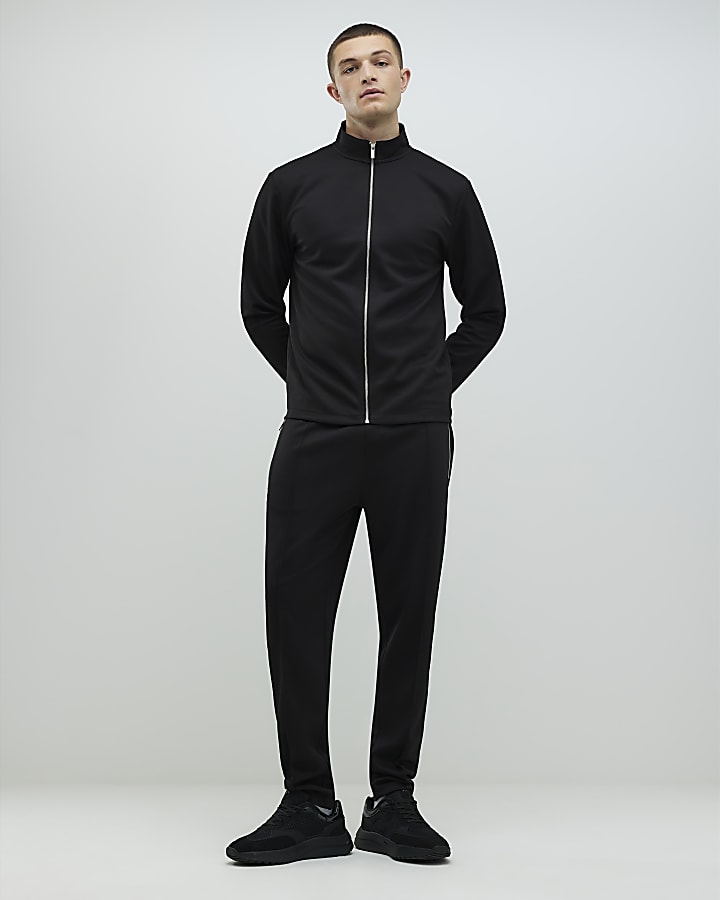 Black Slim Fit Pique Funnel Jacket