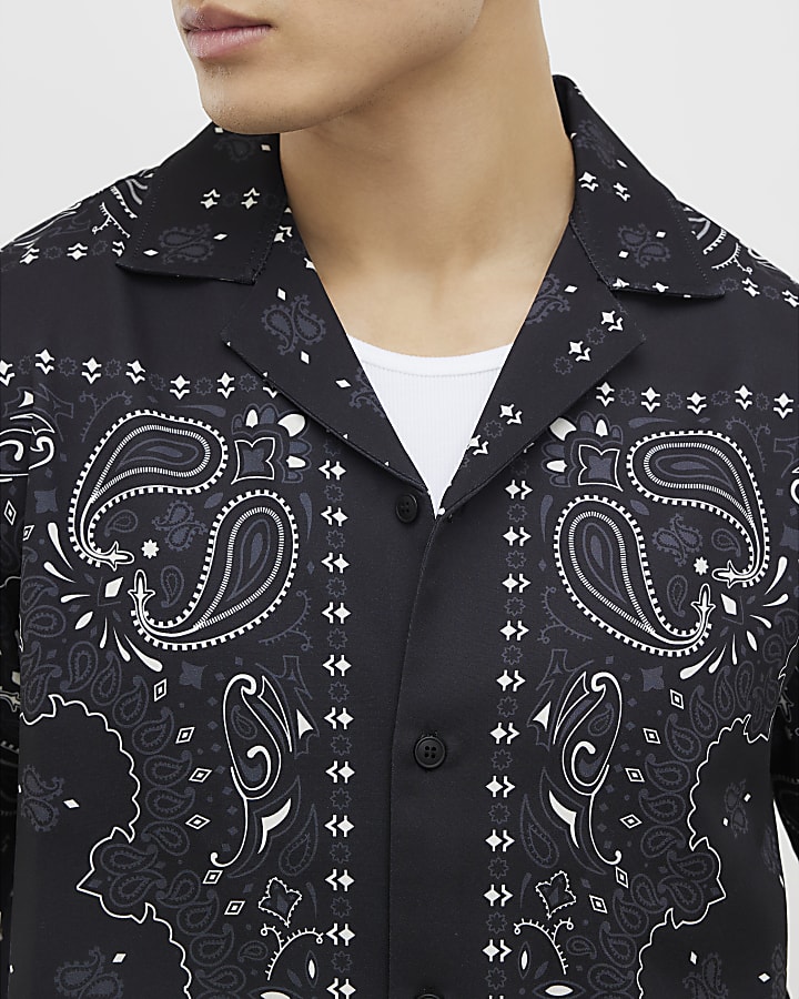 Black Regular Fit Paisley Border Shirt