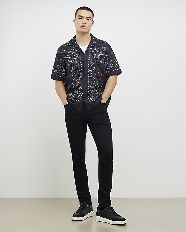 Black Regular Fit Paisley Border Shirt