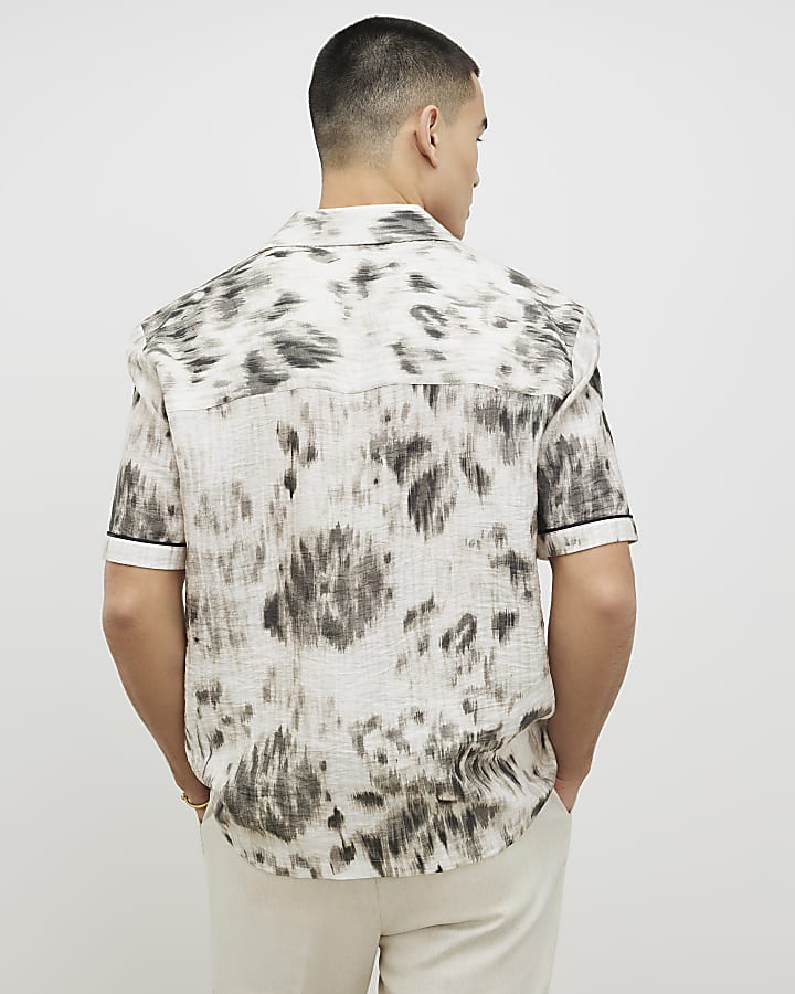 White Regular Fit Blurred Animal Print Shirt